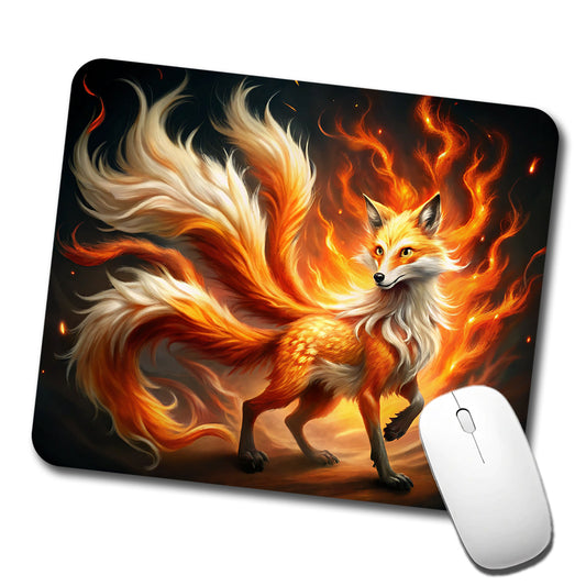 Flaming Fire Fox Kitsune Spirit Animal Low Profile Mouse Pad Mat