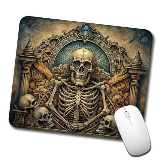 Gothic Ancient Skull Skeleton Bones Illustration Low Profile Mouse Pad Mat