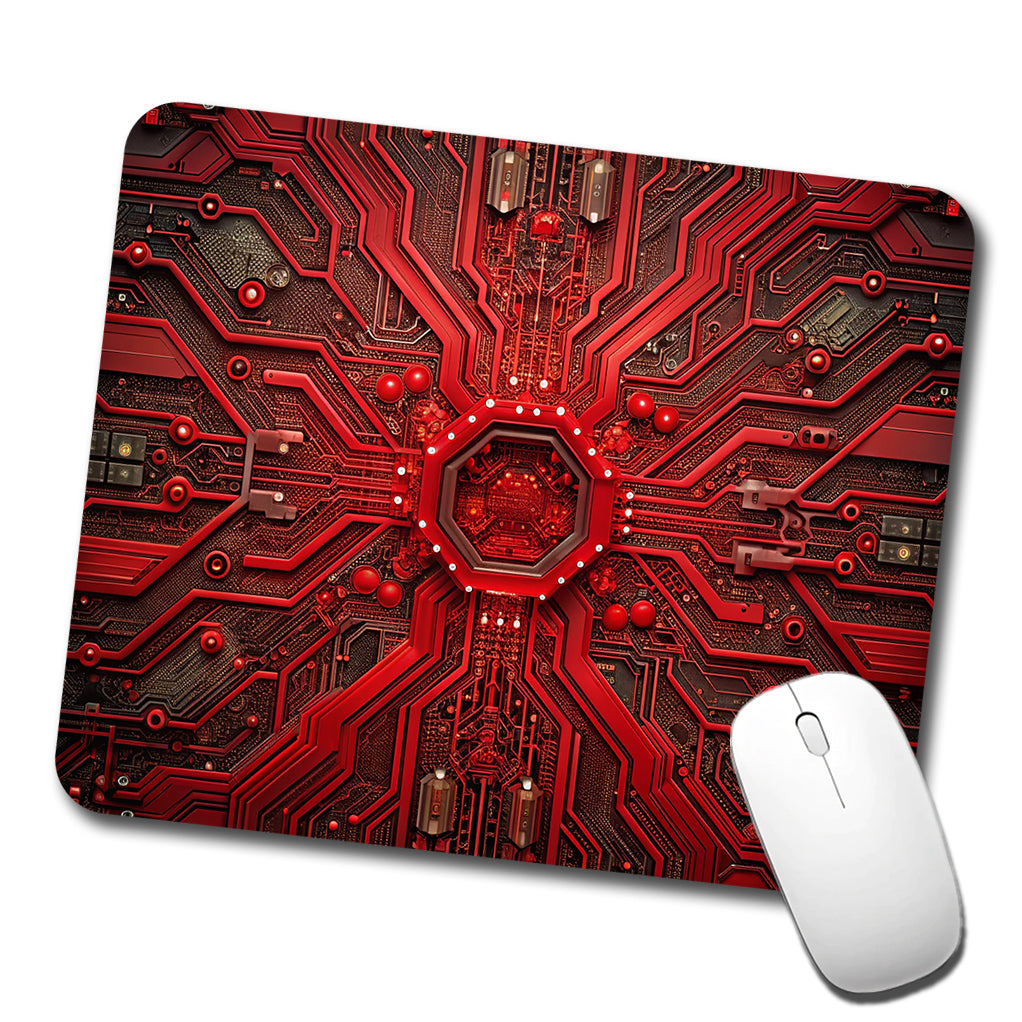 Intricate Red Circuit Board Low Profile Mouse Pad Mat