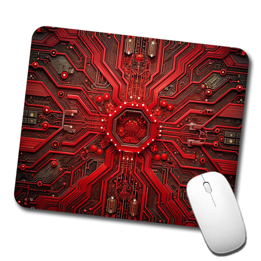 Intricate Red Circuit Board Low Profile Mouse Pad Mat