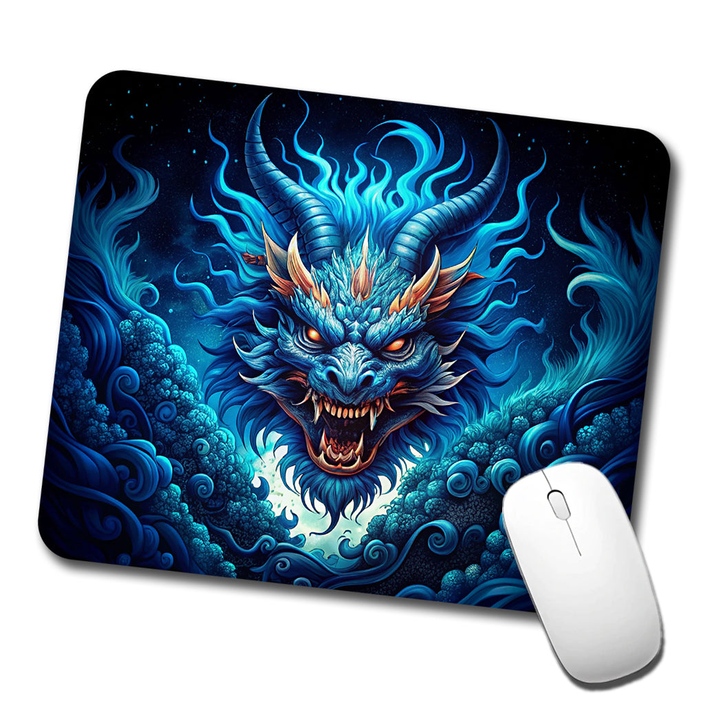 Japanese Asian Blue Spirit Dragon Art Low Profile Mouse Pad Mat