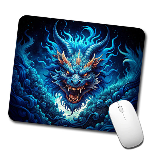 Japanese Asian Blue Spirit Dragon Art Low Profile Mouse Pad Mat