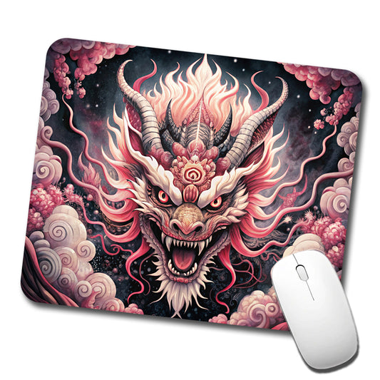 Japanese Asian Pink Spirit Dragon Art Low Profile Mouse Pad Mat