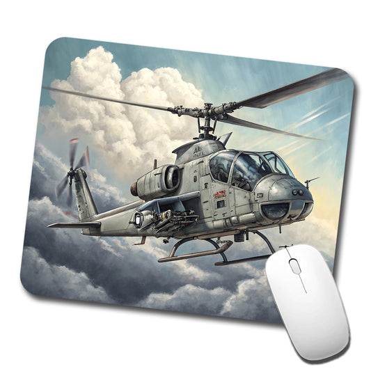 Military Attack Helicopter In Flight Low Profile Mouse Pad Mat