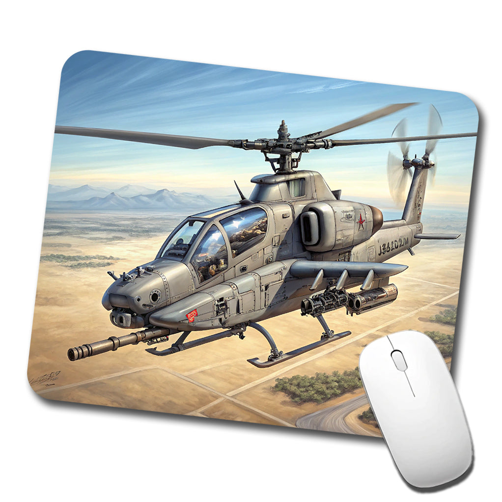 Military Gunship Helicopter In Flight Low Profile Mouse Pad Mat