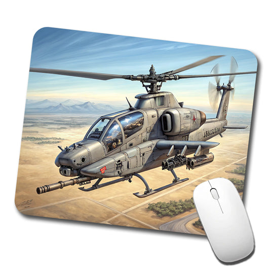 Military Gunship Helicopter In Flight Low Profile Mouse Pad Mat
