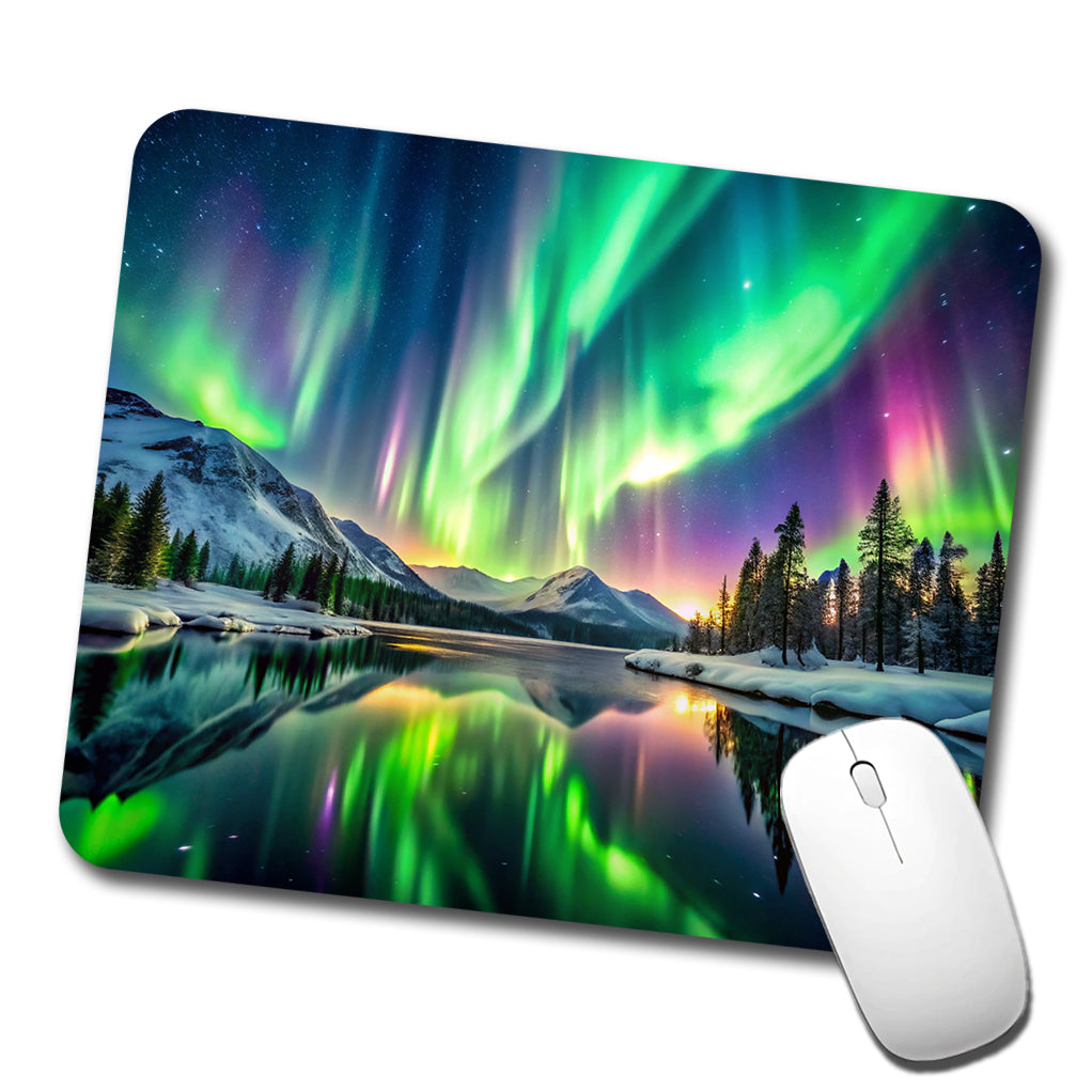 Northern Lights Over Lake Low Profile Mouse Pad Mat