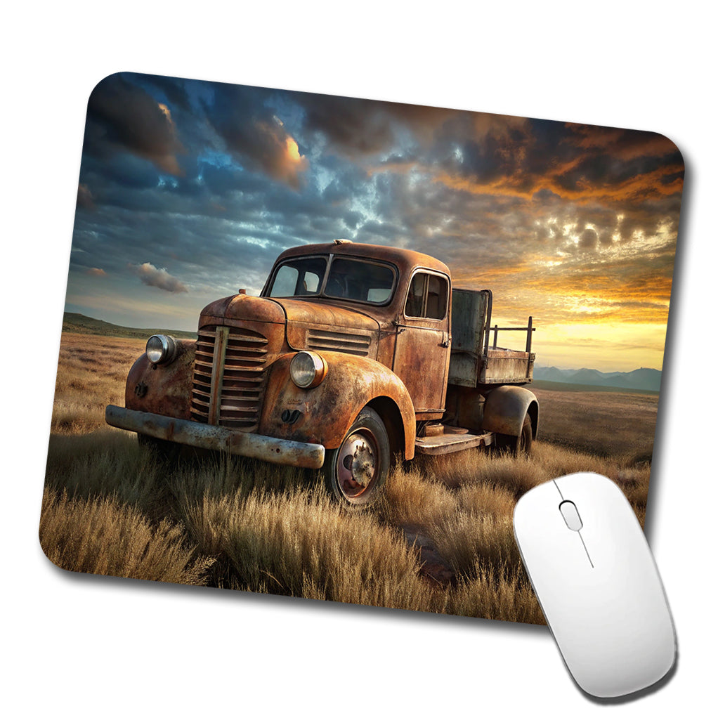 Old Rusted Retro Classic Truck Sitting In Field Low Profile Mouse Pad Mat