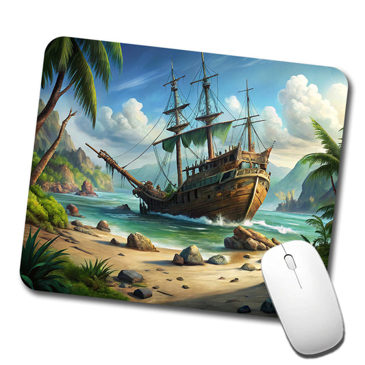 Pirate Sailing Ship Shipwreck Low Profile Mouse Pad Mat
