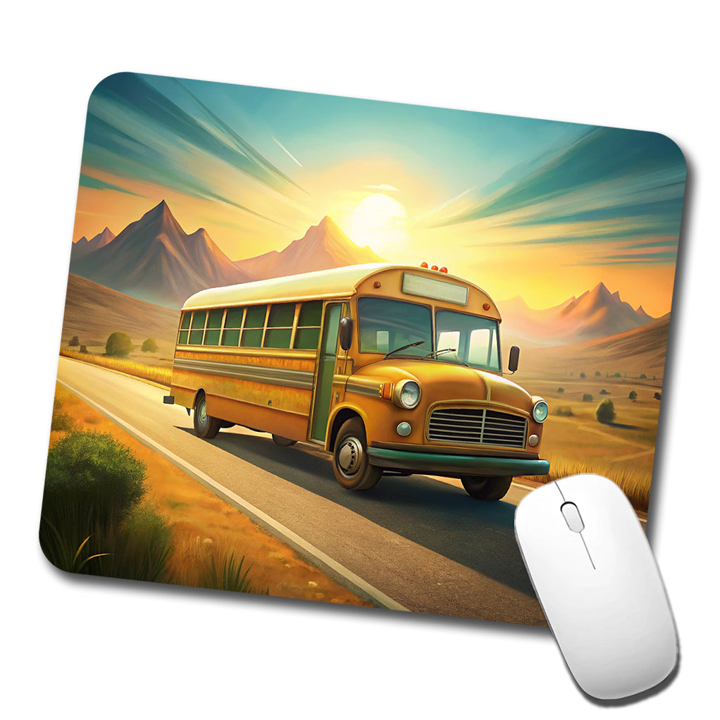 Retro School Bus On Road Low Profile Mouse Pad Mat