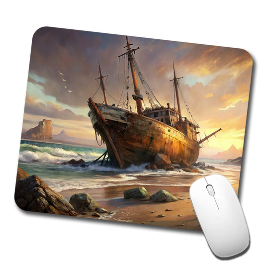Shipwreck on the Beach Low Profile Mouse Pad Mat