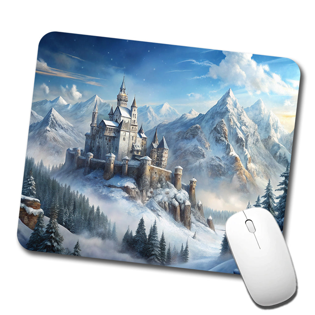 Snow Covered Castle In Mountains Landscape Low Profile Mouse Pad Mat