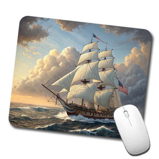 US Navy Frigate 18th Century Sailing Ship At Sea Low Profile Mouse Pad Mat