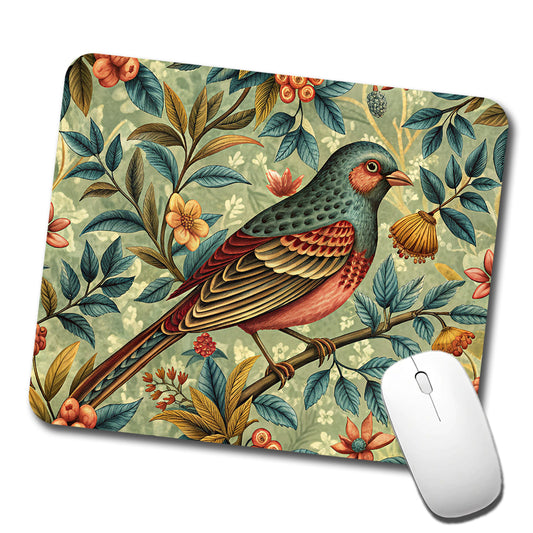 Vintage Retro Bird Floral Design Low Profile Mouse Pad Mat