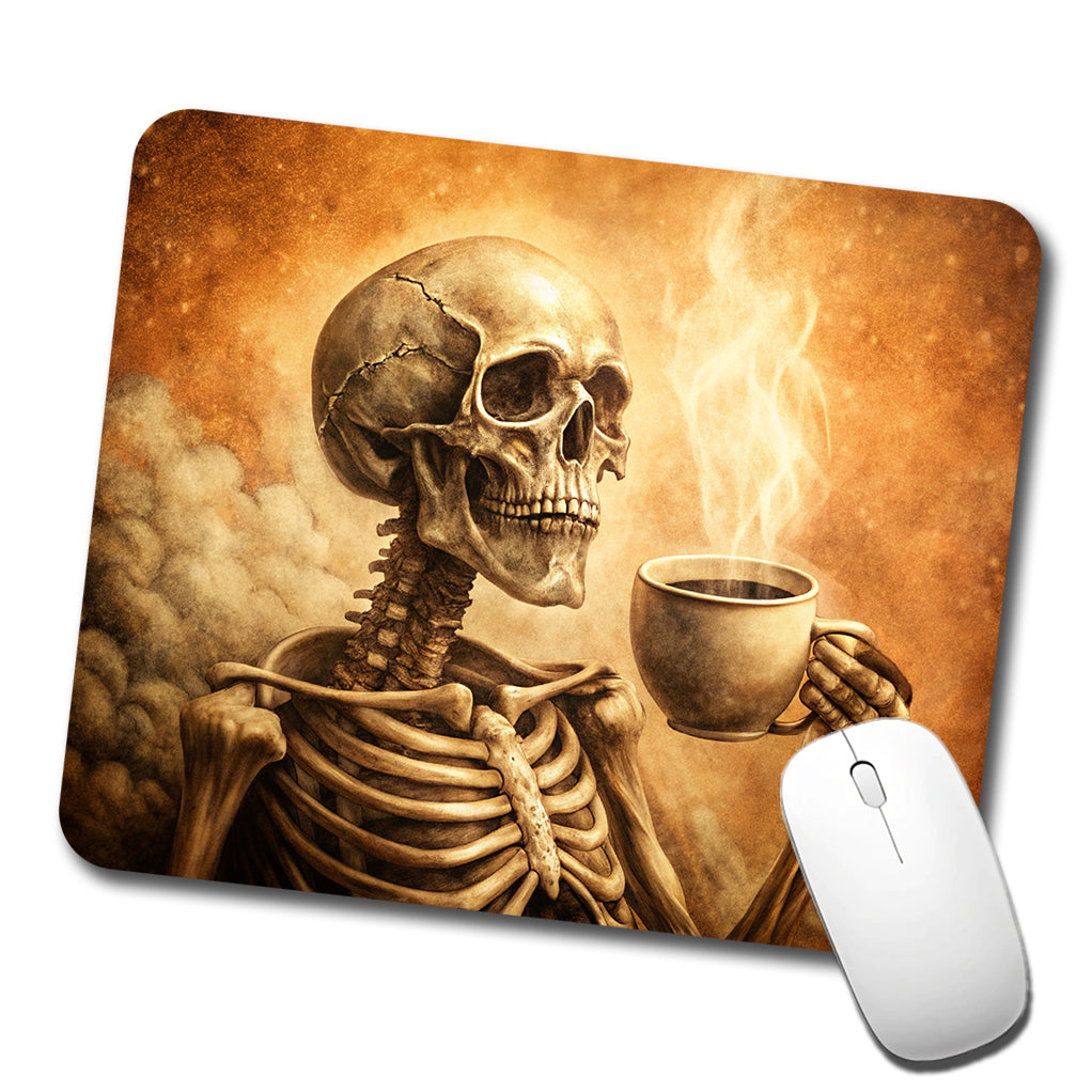 Vintage Skeleton Holding Cup Of Coffee Retro Low Profile Mouse Pad Mat