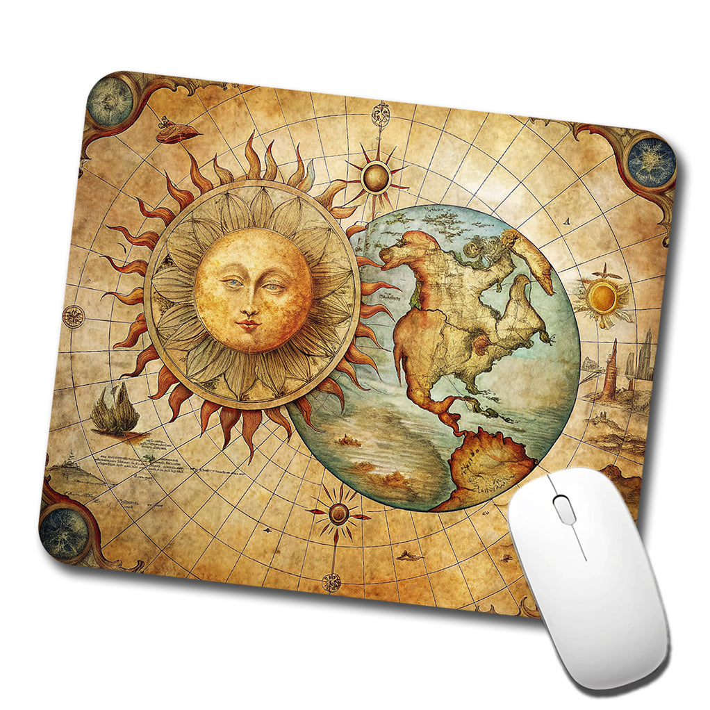 Vintage Sun Moon Map Low Profile Mouse Pad Mat