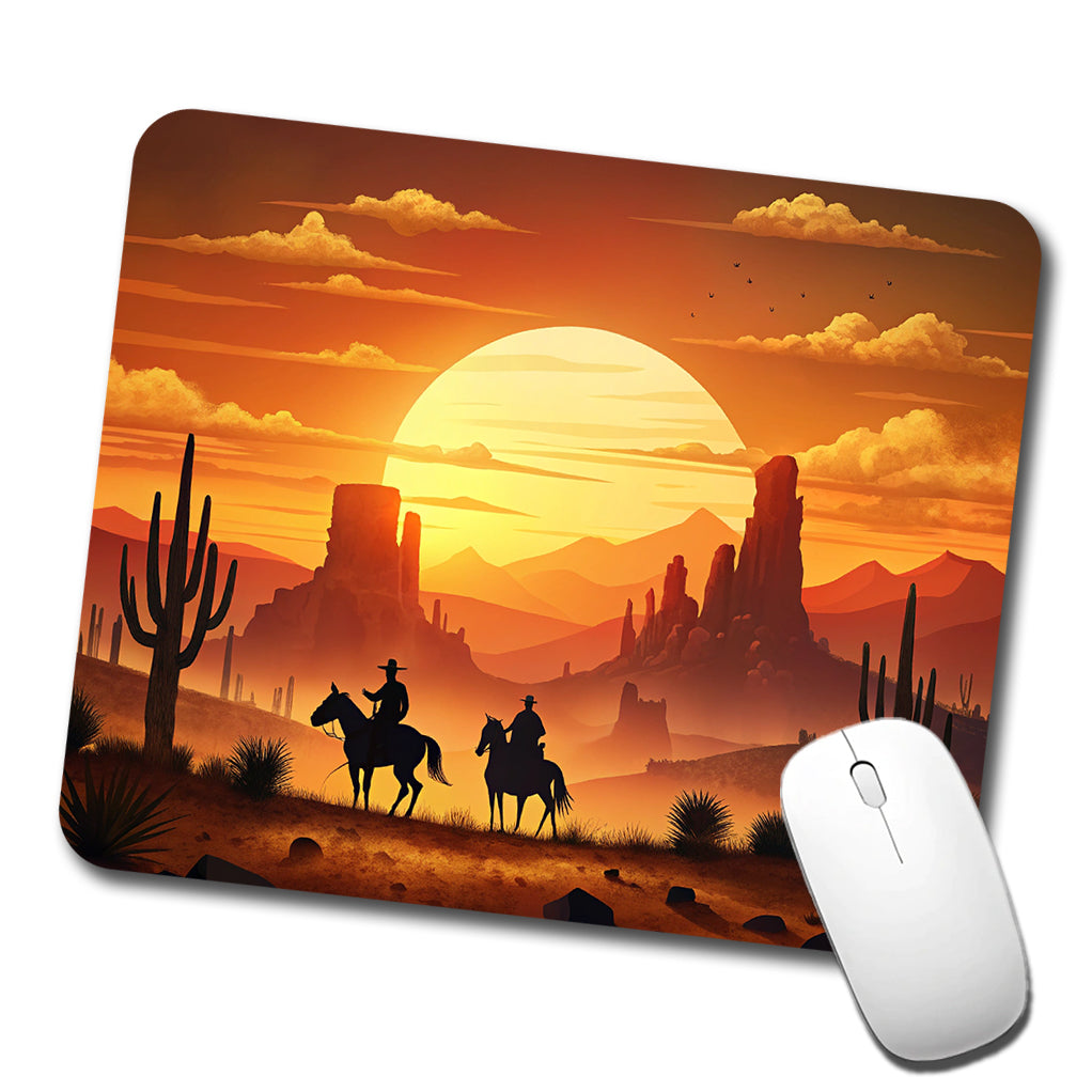 Wild West Sunset Silhouettes Southwest Landscape Low Profile Mouse Pad Mat