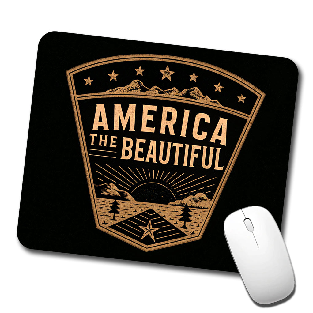 America The Beautiful United States USA Patriotic Black Tan Low Profile Mouse Pad Mat