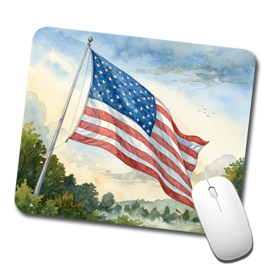 American Flag Waving Watercolor USA United States Low Profile Mouse Pad Mat