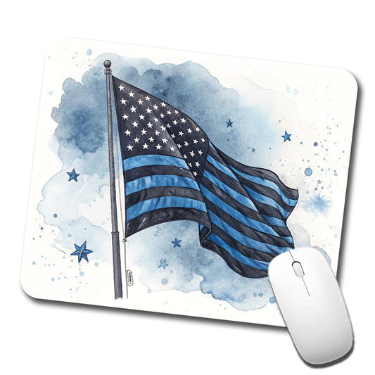 Black Blue Waving American Flag Watercolor USA United States Low Profile Mouse Pad Mat