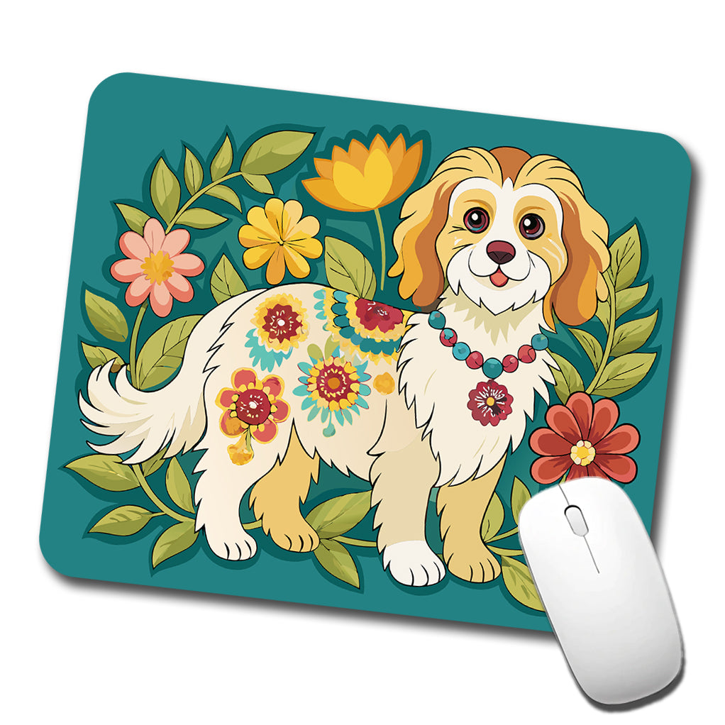 Cavachon Floral Motif Dog Cute Low Profile Mouse Pad Mat