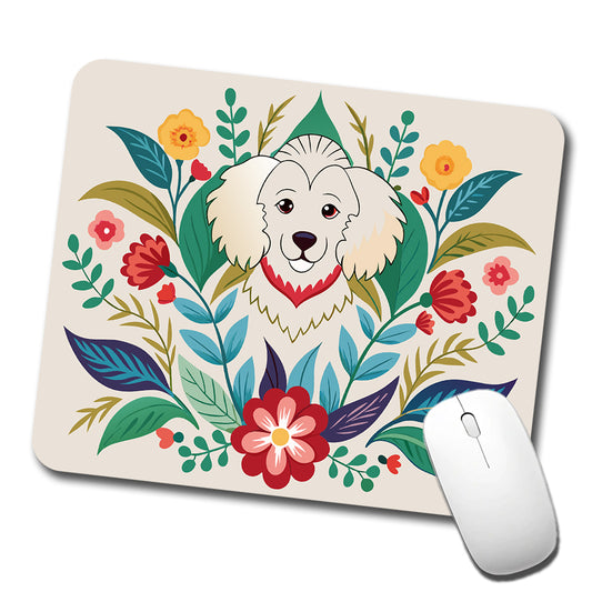 Cavachon Floral Motif Dog Low Profile Mouse Pad Mat