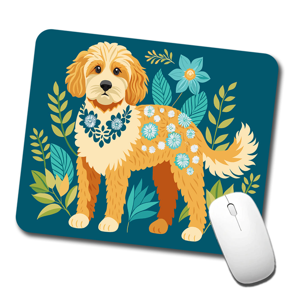 Cavapoo Floral Motif Dog Low Profile Mouse Pad Mat