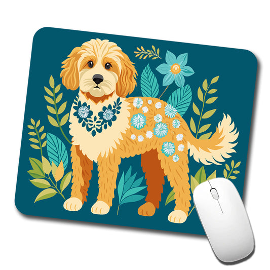 Cavapoo Floral Motif Dog Low Profile Mouse Pad Mat