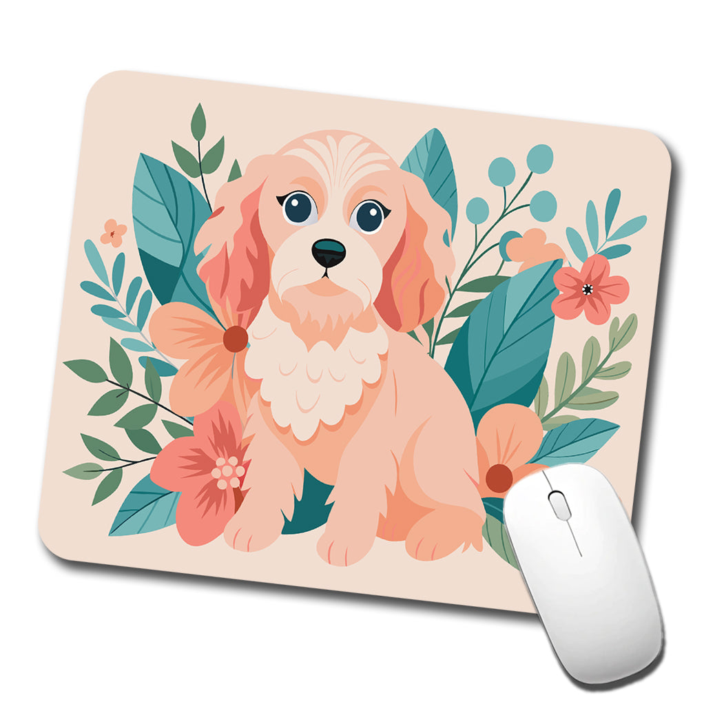 Cavapoo Floral Motif Pink Dog Low Profile Mouse Pad Mat