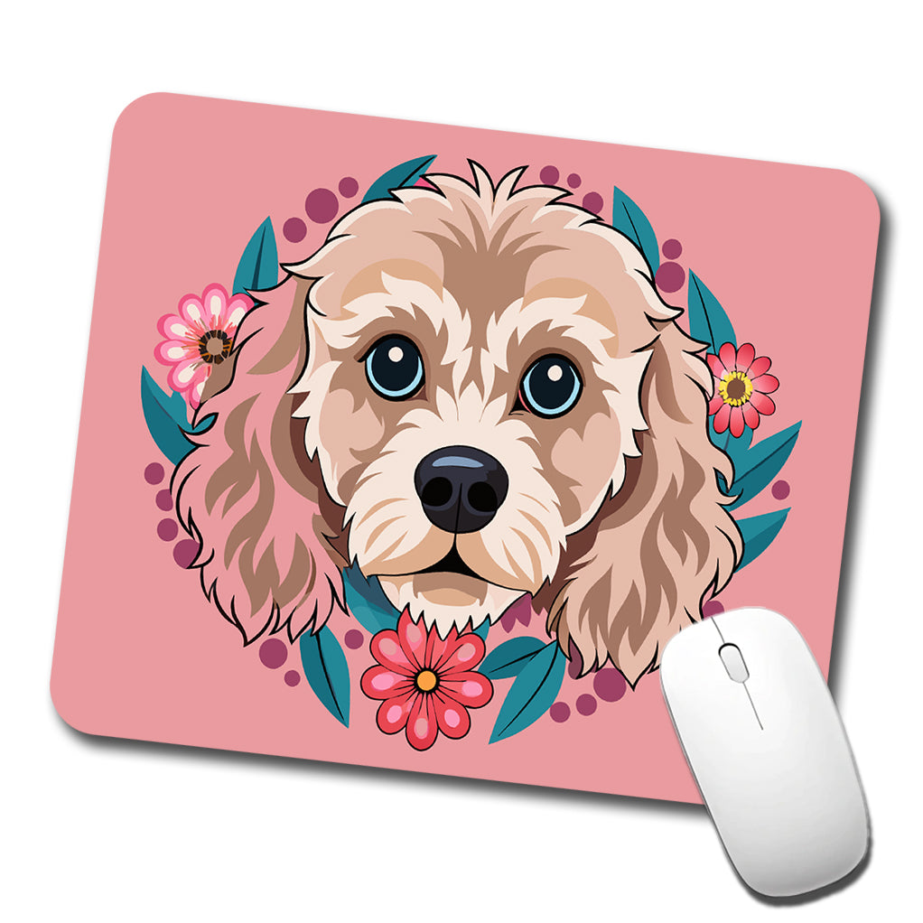 Cavapoo Head Floral Motif Pink Dog Low Profile Mouse Pad Mat