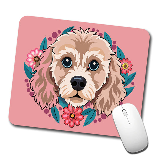 Cavapoo Head Floral Motif Pink Dog Low Profile Mouse Pad Mat