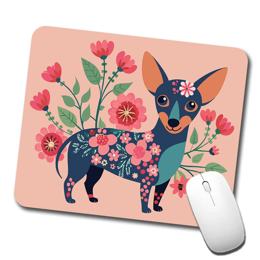 Chiweenie Floral Motif Pink Cute Dog Low Profile Mouse Pad Mat