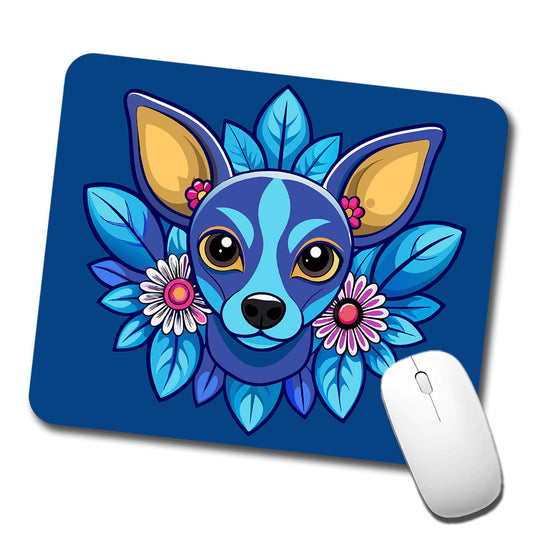 Chiweenie Head Floral Motif Blue Dog Low Profile Mouse Pad Mat