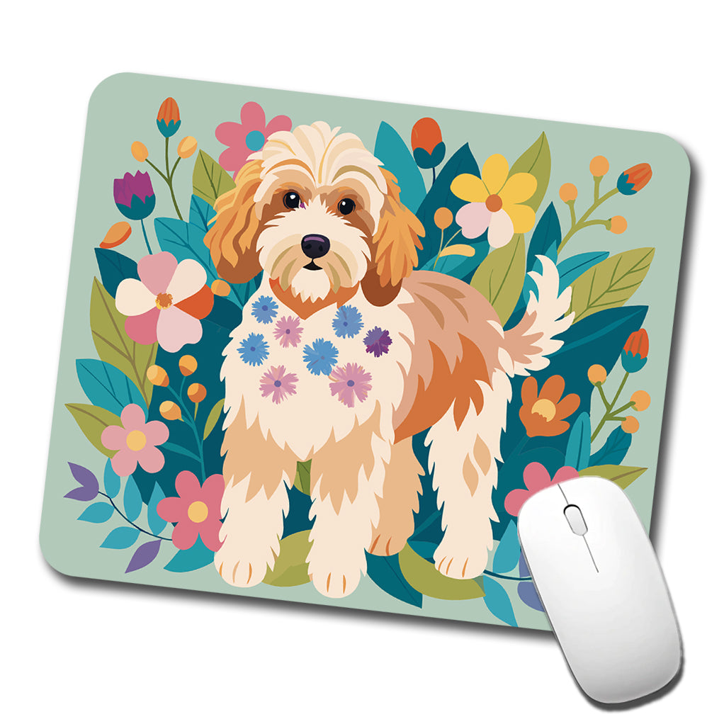 Cockapoo Floral Motif Dog Low Profile Mouse Pad Mat