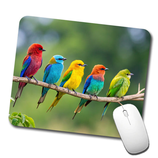 Colorful Birds In A Row Low Profile Mouse Pad Mat