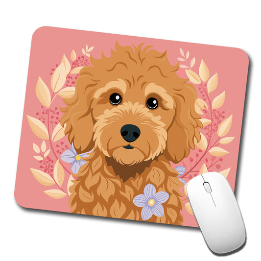 Golden Doodle Brown Head Floral Motif Pink Dog Low Profile Mouse Pad Mat
