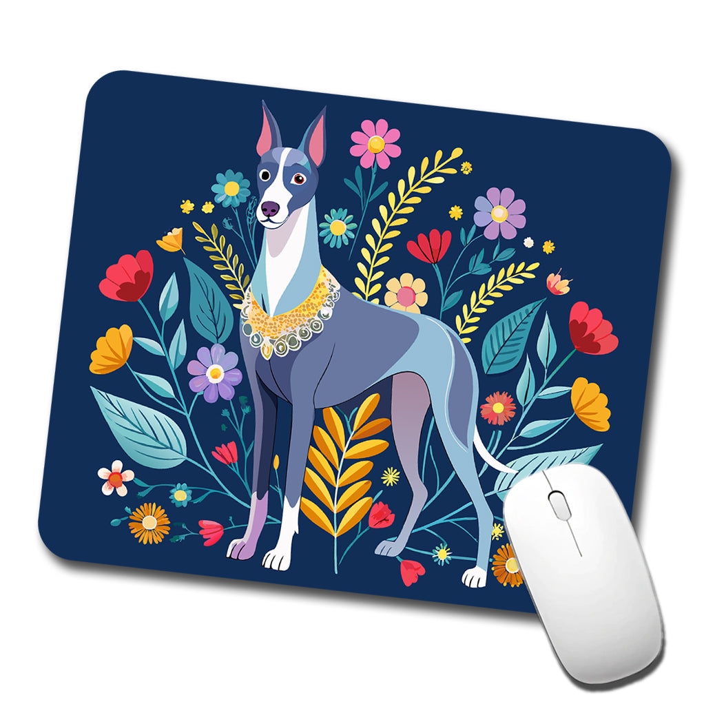 Great Dane Floral Motif Dog Blue Low Profile Mouse Pad Mat
