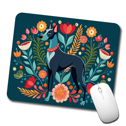 Great Dane Floral Motif Dog Low Profile Mouse Pad Mat