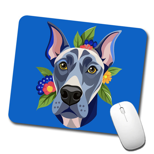 Great Dane Head Floral Motif Blue Dog Low Profile Mouse Pad Mat