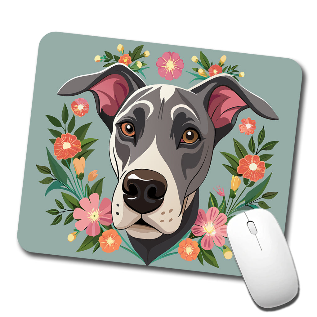Great Dane Head Floral Motif Gray Dog Low Profile Mouse Pad Mat