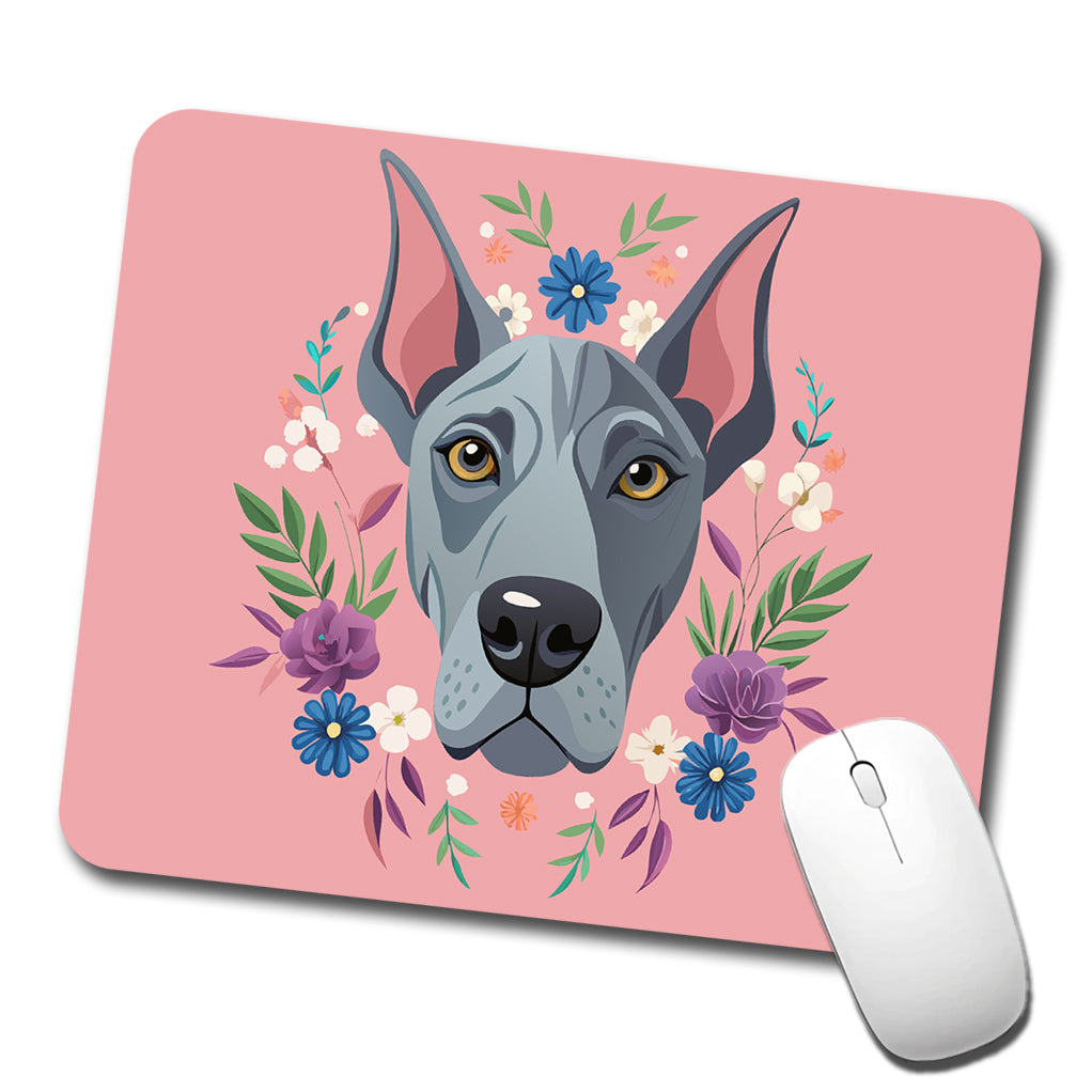Great Dane Head Floral Motif Pink Dog Low Profile Mouse Pad Mat