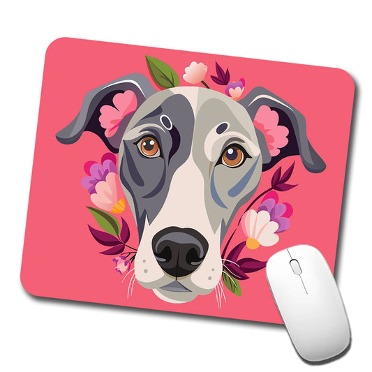 Great Dane Head Floral Pink Dog Low Profile Mouse Pad Mat