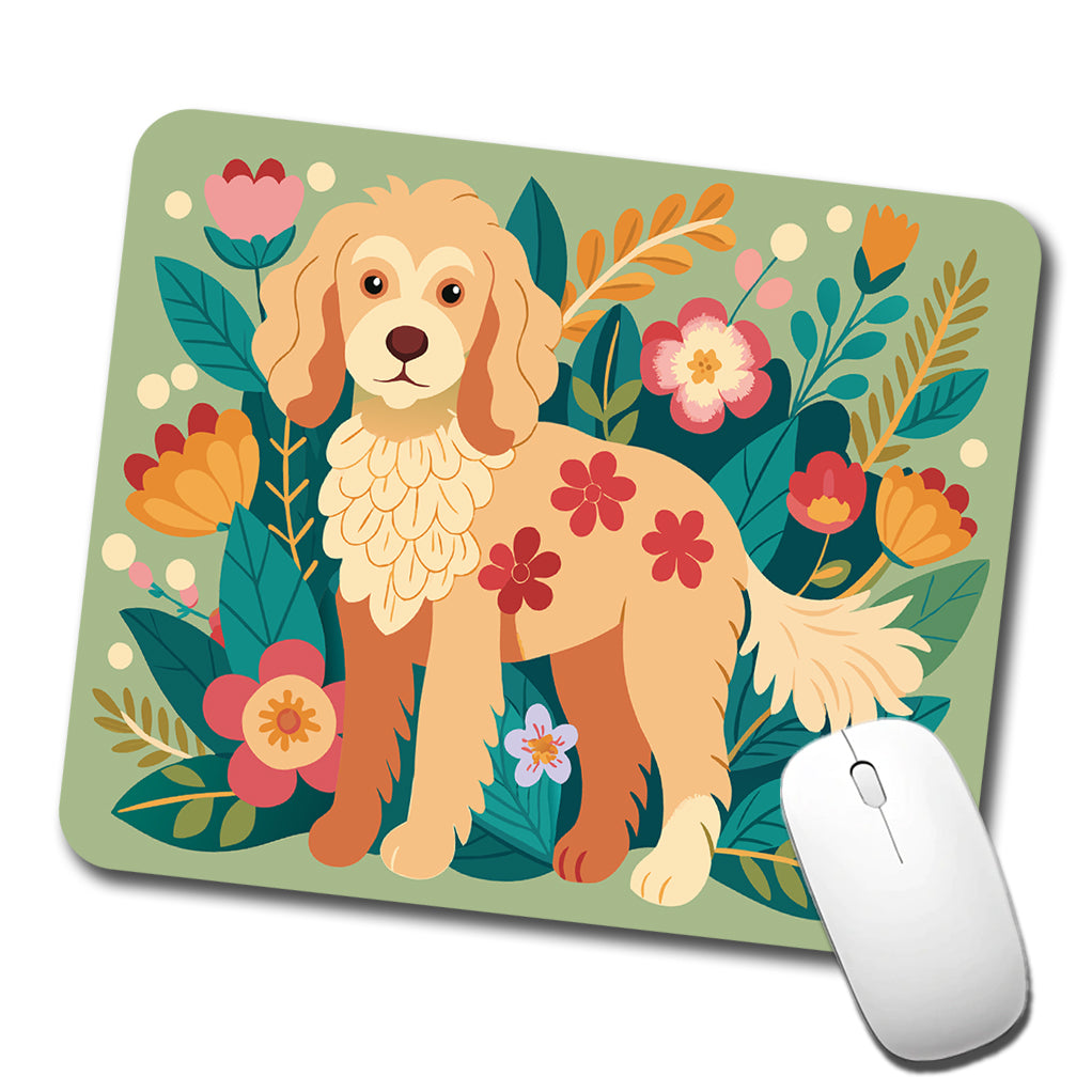 Labradoodle Floral Motif Dog Low Profile Mouse Pad Mat