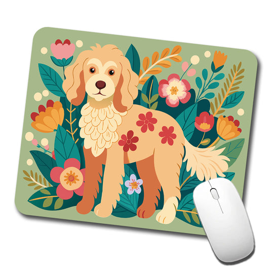 Labradoodle Floral Motif Dog Low Profile Mouse Pad Mat