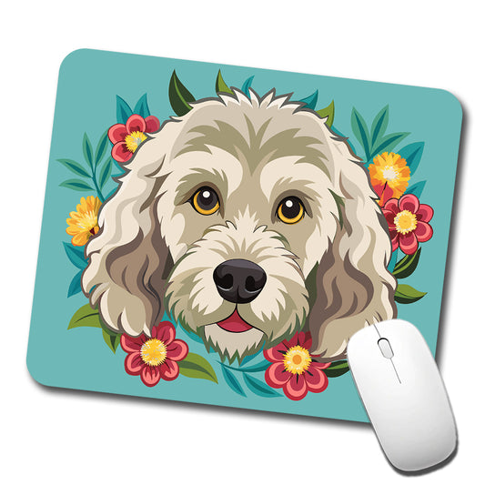 Labradoodle Head Floral Motif Dog Low Profile Mouse Pad Mat