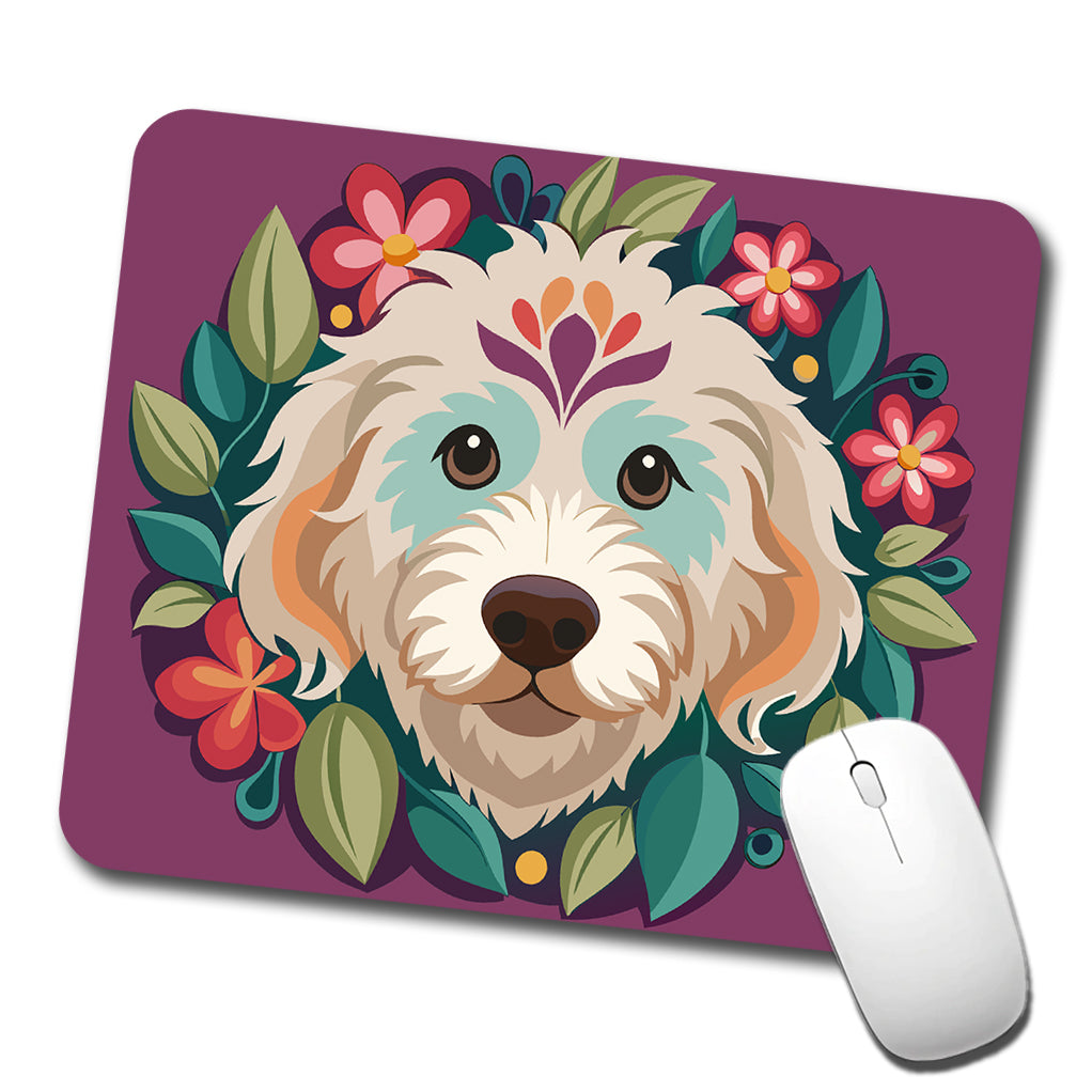 Labradoodle Head Floral Motif Purple Dog Low Profile Mouse Pad Mat