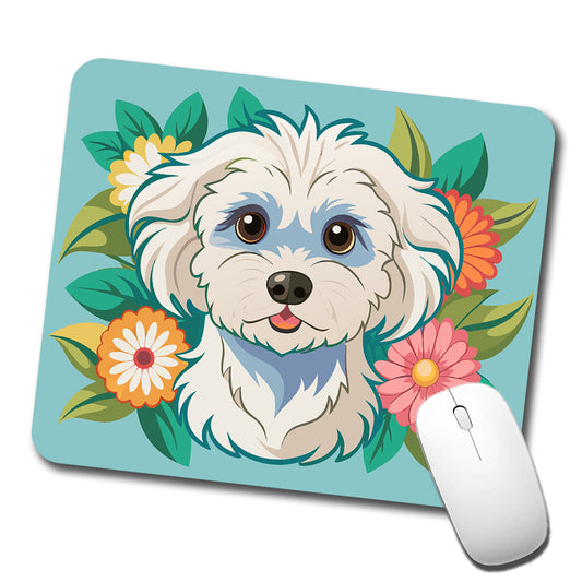 Maltipoo Floral Motif Dog Cute Low Profile Mouse Pad Mat