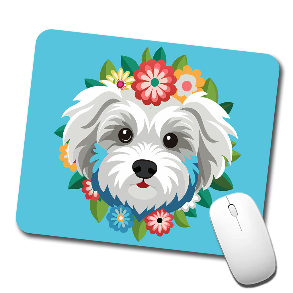 Maltipoo Head Floral Motif Blue Dog Low Profile Mouse Pad Mat