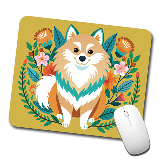 Pomsky Floral Motif Dog Low Profile Mouse Pad Mat