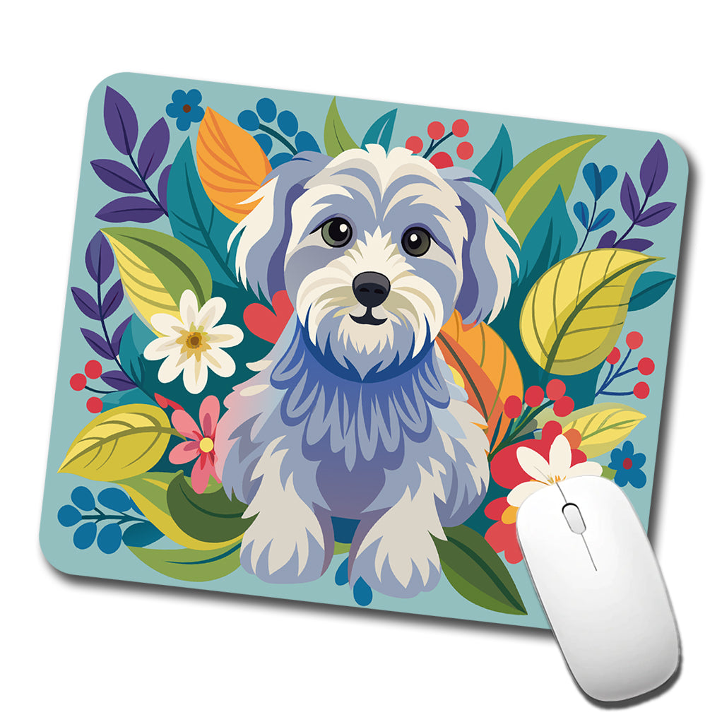 Schnoodle Floral Motif Blue Dog Low Profile Mouse Pad Mat